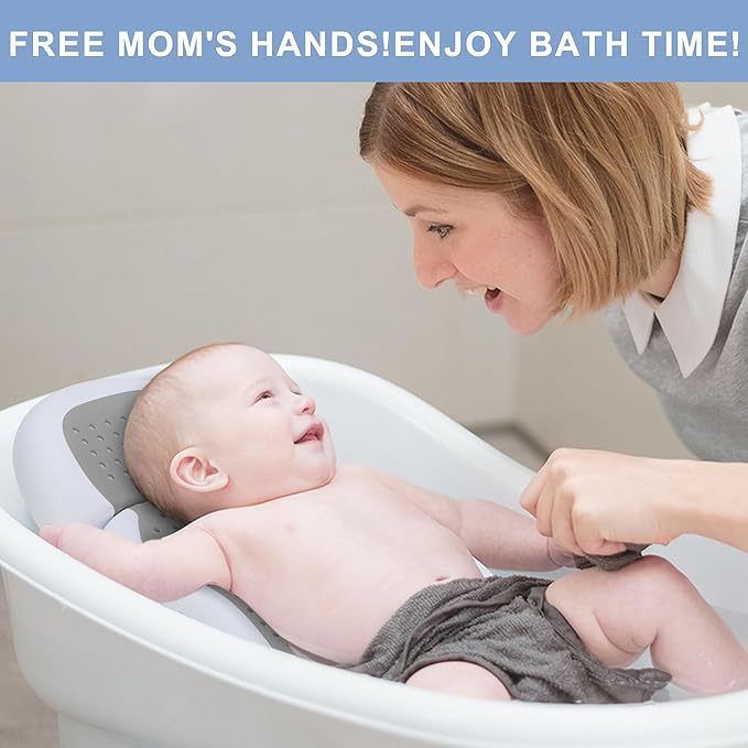 Baby Bath Support,Ideal for Babies Less Than 6 Months Old,with Thermometer-Adjustable Slope Newborn Bathtub, Baby tubs for Baby tubs for Newborn Essentials Must Haves (Gray)-CubbioJoy
