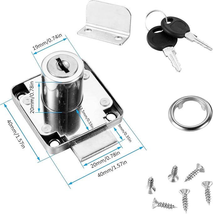 4 Pack Cabinet Drawer Locks with Keys, Keyed Alike Furniture Locker Lock, 3/4" 20mm Cylinder Cam Drawer Locks Chrome-Finish Zinc Alloy, Security cam Drawer Lock for Wardrobe Dresser Mailbox-CubbioJoy
