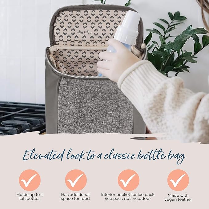 Itzy Ritzy Insulated Bottle Bag – Keeps Bottles Warm or Cool - Holds 3 Bottles and Features Interior Pocket for Ice Pack (Not Included), Grayson-CubbioJoy