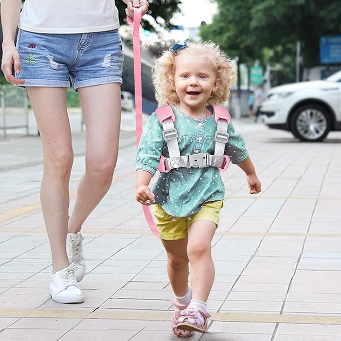 Accmor 3 in1 Toddler Harness Leash with Anti Lost Wrist Link, Harness Leash for Toddlers, Baby Leash, Child Walking Harness Kids Leash Wristband Rope Belt with Lock for Girls to Outdoor Travel (Pink)-CubbioJoy