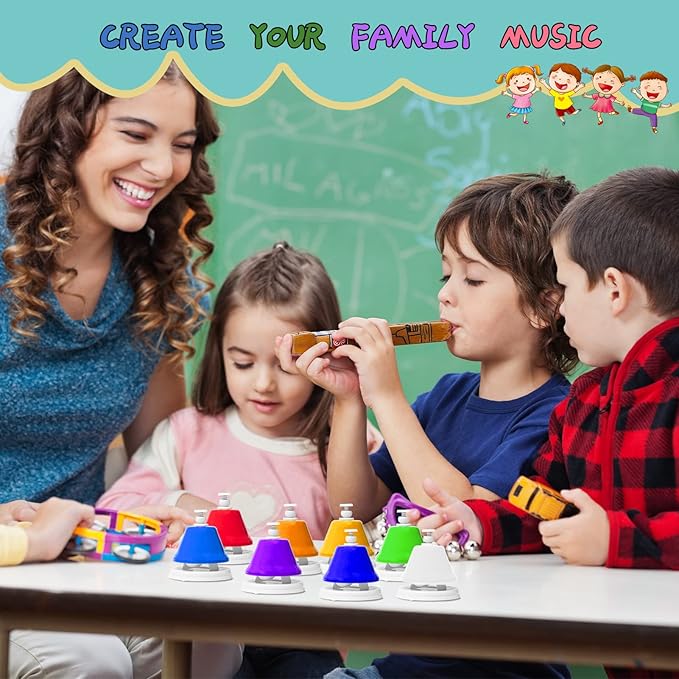 Desk Bells, Rainbow Diatonic Hand Bells for Kids with 17 Songbook & Musical Flash Cards, Toddler Preschool Musical Learning Toys, Boys & Girls Birthday Gift for 3-Year-Old and Over-CubbioJoy