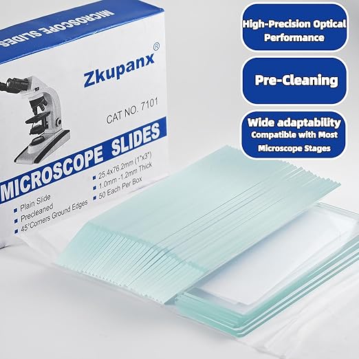 Blank Glass Microscope Slides and Covers - Ground Edges & 45° Clipped Corners, High-Clarity, Pre-Cleaned, 50 Slides & 100 Coverslips, Microscope Accessories for Experiments & Analyses-CubbioJoy