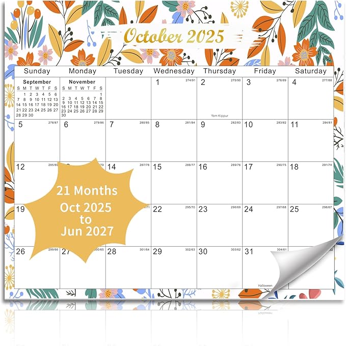 2025-2027 Magnetic Fridge Calendar 21 Monthly Magnetic Calendar for Refrigerator Planner Runs from October 2025 Until June 2027 Easy Organizing Markers Tearable (Flower)-CubbioJoy
