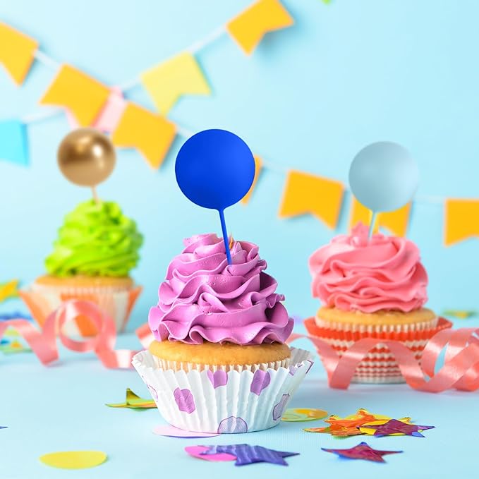 75 Pieces Cake Balls Topper Decorations Foam Cupcake Topper Mini Balloon Cake Topper Balls Cake Picks for Cake Deco Birthday Party Wedding（Blue Gold White Series）-CubbioJoy