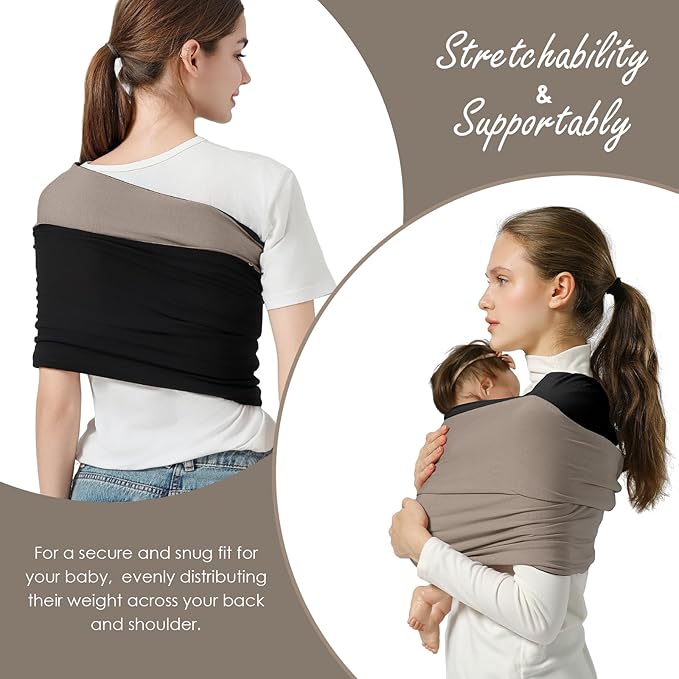 Baby Wrap Carrier, Lightweight Baby Wearing Wraps for Newborn and Infant, Soft Swaddle Holder Carrier, Cozy Baby Sling 7-35 lbs Black+Brown-CubbioJoy