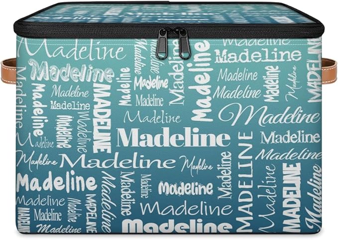 Custom Storage Basket with Name, Personalized Storage Bins with Zipper Lid, Foldable Fabric Storage Box Large capacity with Handle Grey Blue Green-CubbioJoy