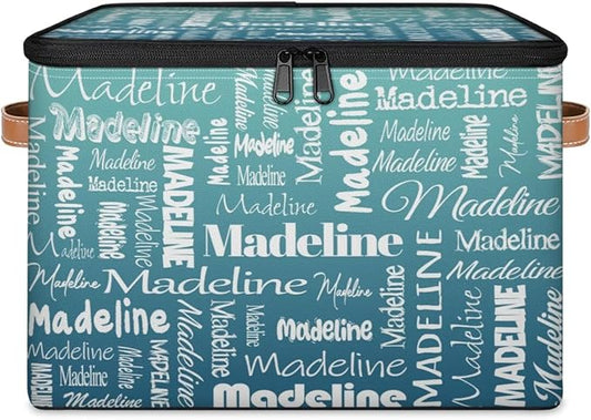 Custom Storage Basket with Name, Personalized Storage Bins with Zipper Lid, Foldable Fabric Storage Box Large capacity with Handle Grey Blue Green-CubbioJoy