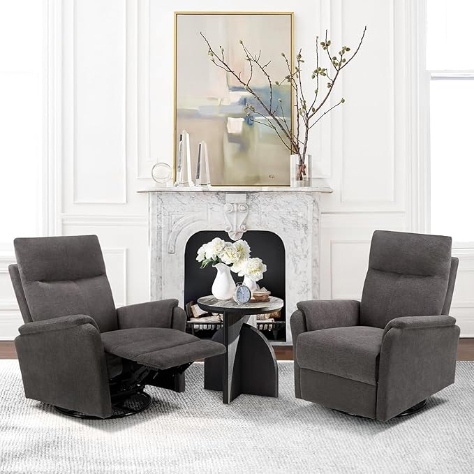 COLAMY Swivel Recliner Chair with Footrest, Strong Glide Chair High Back with Double-Layer Cushion, Rocker Recliner for Nursery & Living Room, Bedroom, Charcoal-CubbioJoy