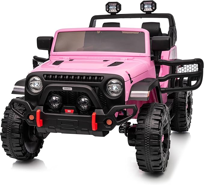 2 Seater Ride on Toy Car for Kids, 24V 4WD Ride-on Truck Kids Electric Car with Remote Control, 4x200W Motors - Light Pink-CubbioJoy