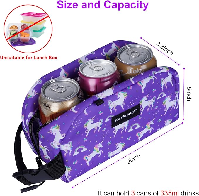 Cerbonny Small Freezable Cooler Bag for Work, School, Travel - Insulated Lunch Bag for Kids/Adults, Mini Size Fits Yogurt - Suitable for 3+ (Purple Unicorn)-CubbioJoy