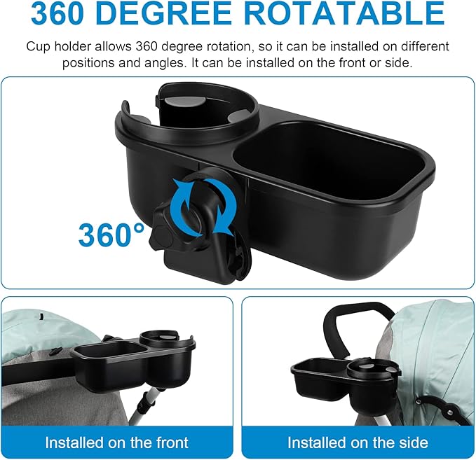 Accmor Stroller Cup Holder with Tray, Universal Cup Holder, Bike Bottle Holder, 360° Rotatable Large Caliber Drinks Holder for Stroller, Bike, Wheelchair, Walker-CubbioJoy