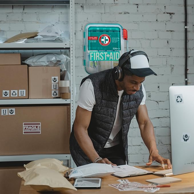 Be Smart Get Prepared First Aid Kit, Teal, 326 Piece, Exceeds OSHA and ANSI Guidelines 100 People - Office, Home, Car, School, Emergency, Survival, Camping, Hunting and Sports-CubbioJoy