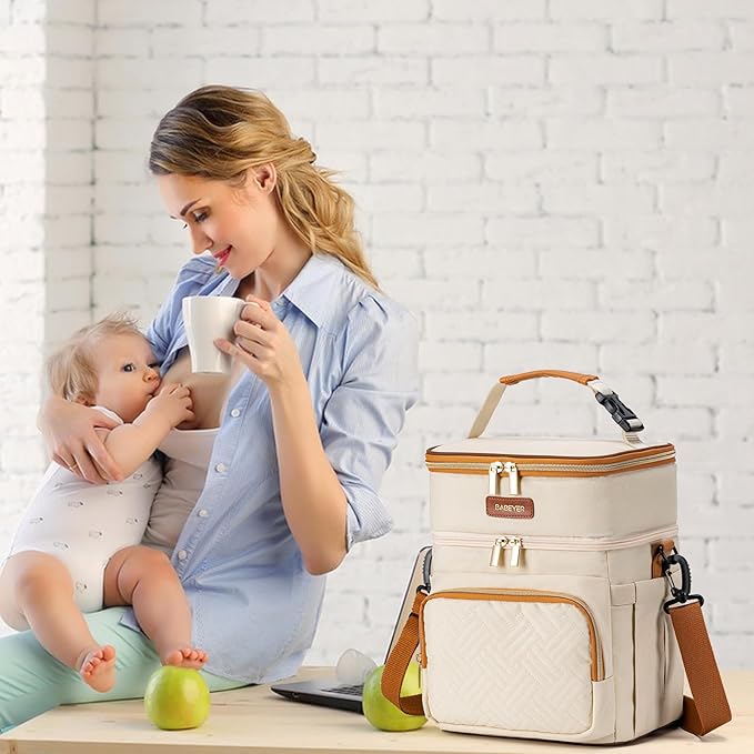 Insulated Breastmilk Cooler Bag with Ice Pack - Holds 6x9oz Bottles, Leakproof Double Layer, Baby Bottle Cooler Bag with Adjustable Strap for Nursing Moms, Daycare & Travel-CubbioJoy