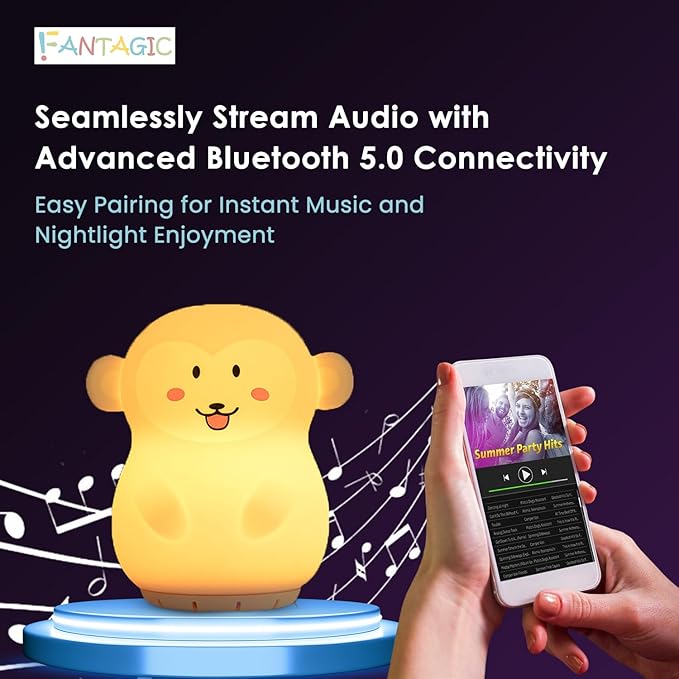Combined Bluetooth Speaker & Nightlight With 9 Color Emissions, Child Friendly Silicone & BPA Free, USB Recharging, Receives Audio From Computer, Phone Or Tablet, and includes Remote Control (Monkey)-CubbioJoy