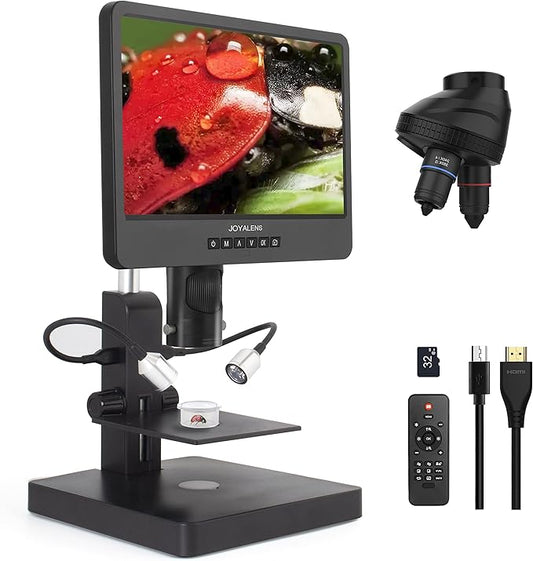JL249PS 3 Lenses 10 Inch HDMI LCD Digital Microscope, UHD 4000× 24MP Biological Microscope with Prepared Slides, Coin Microscope for Full-Size Coins Error Coins, PC/TV Compatible, 32G Card-CubbioJoy