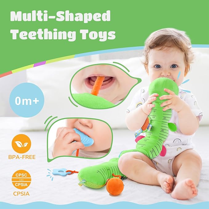 Baby Toys 6-12 Months Music Caterpillar Infant Toys Stuffed Animals 0-3-6 Months Tummy Time Teething Sensory Toys with Mirror Rattle&Pull String for Boys Girls Birthday Gifts|Grass Green,Leafy-CubbioJoy
