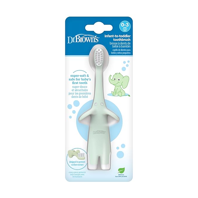 Dr. Brown's Infant-to-Toddler Toothbrush, Elephant, Mint, 0-3 Years-CubbioJoy
