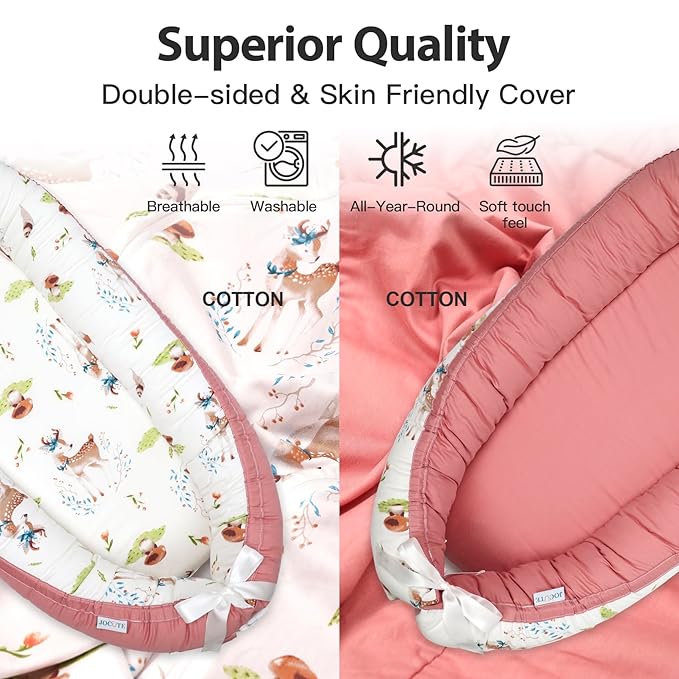 Baby Lounger | Organic Cotton Infant Lounger | Reversible, Adjustable & Portable Floor Lounger | Soft, Breathable, Washable Cover-CubbioJoy