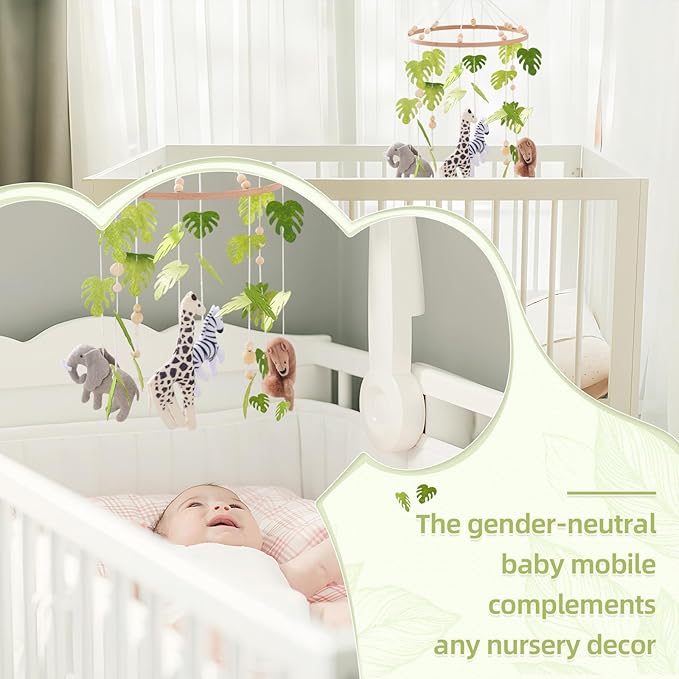 Baby Mobile for Crib Safari Nursery Mobile Handmade Jungle Baby Mobile Woodland Nursery Decor Forest Animals Crib Accessories with Lion Elephant Zebra Giraffe-CubbioJoy