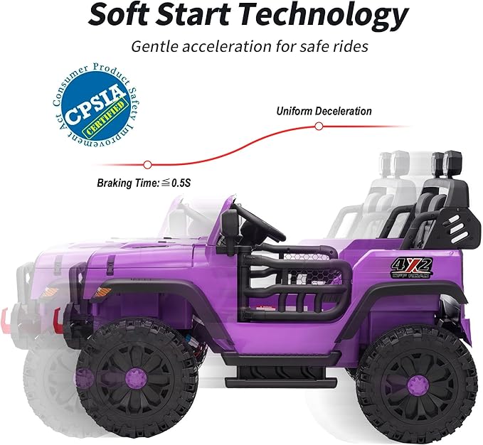 2 Seater Ride on Car Truck, 12V Kids Electric Ride on Toy for Big Kids Age 3-8 w/Remote Control- Purple-CubbioJoy