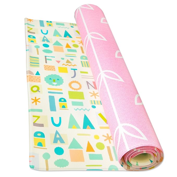 Baby Care Play Mat (Large, Sea Petals - Pink) 82'' x 55'' Original One-Piece Reversible Rollable Waterproof Play Mat for Infants, Babies, Toddler, and Kids-CubbioJoy