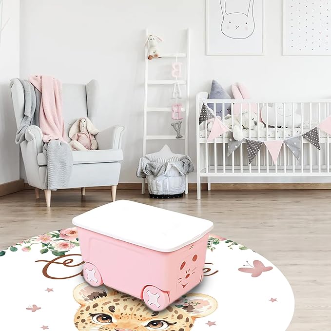 Custom Nursery Crib Bedding Set: Personalized Name 4 Piece Floral Leopard Design Baby Crib Sets for Girls - Toddler Double Layer Blanket Set, Comfortable Crib Bed Sheets for Baby Toddlers-CubbioJoy