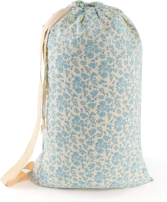 College Laundry Bag, Dirty Clothes Laundry Bag With Drawstring Handles For College Dorm Laundromat Apartment Travel Camp 29" X 18" Women Girls Back To School Birthdays Gift, Blue Florals-CubbioJoy