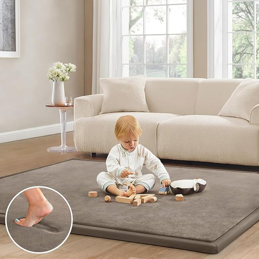 Baby Play Mat for Floor Tummy Time Mat Nursery Rug Muscle Mat Area Rug Playroom Rug Tatami Mat 6'7"x6'7" Memory Foam 1.3" Thick Crawling Mat for Babies,Toddlers, Infants, Kids,Floor Mat(Brown)-CubbioJoy