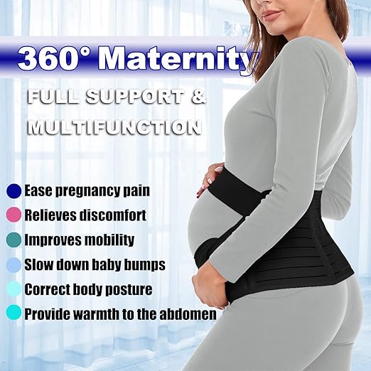 ChongErfei Maternity Belt, Pregnancy 3 in 1 Support Belt for Back/Pelvic/Hip Pain, Maternity Band Belly Support for Pregnancy Belly Support Band (S: Fit Ab 31.5"-43.3", Black)-CubbioJoy