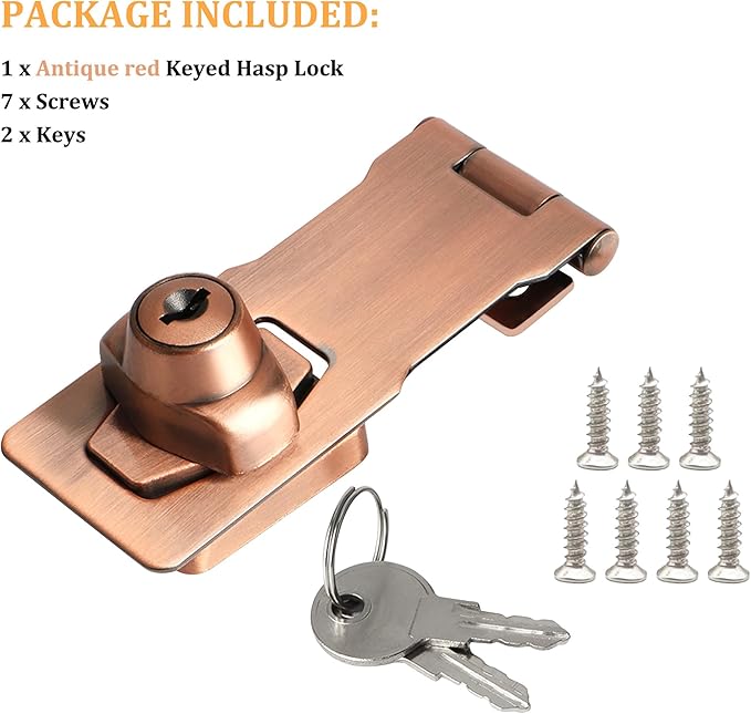Alise Keyed Hasp Lock,3 Inch Safety Packlock Clasp Hasp Lock Latch with Lock,Door Hinge Lock with Keys Keyed Locking Hasp for Cabinets Closets Doors,Red Bronze-CubbioJoy