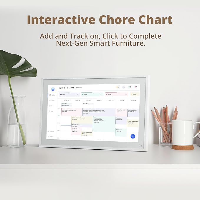 Digital Calendar 15.6" Chore Chart – 1080P Full HD Interactive Touchscreen, Smart Family Planner, Hearth Display Digital Wall & Desk Mountable for Seamless Scheduling-CubbioJoy