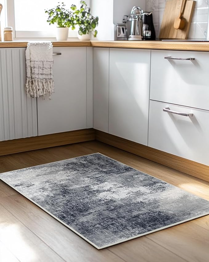 AMADA HOMEFURNISHING Washable Entry Rug,2x3 Modern Abstract Rug with Short Pile and Non-Slip Backing, Small Rug with Abstract Pattern for Entryway, Kitchen and Living Room, Grey-CubbioJoy