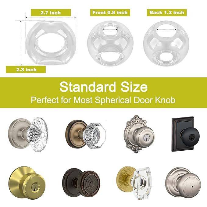 Clear Door Knob Cover Door Knob Safety Cover for Kids (6 Pack) Child Proof Door Knob Covers Fit Most Color Door Knobs Baby Proof Door Knob Cover Easy Adult Grip Toddler Door Knob Cover 2.7 X 2.3 Inch-CubbioJoy