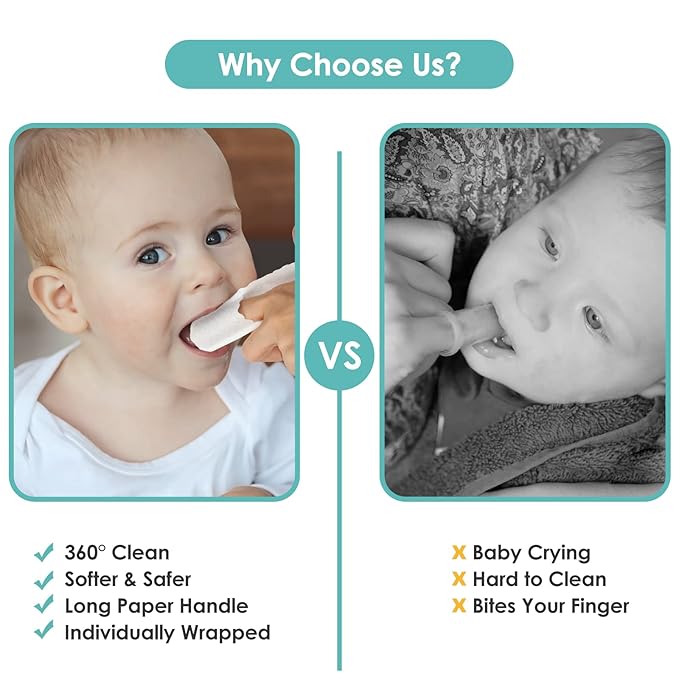 dearlomum Toddler Baby Dry Wipes, Newborn Tongue Cleaner, 60PCS Disposable Infant Wipes Clean Mouth,Gauze Gum Cleaner Toothbrush Baby Oral Cleaning Stick Dental Care for 0-36 Month-CubbioJoy