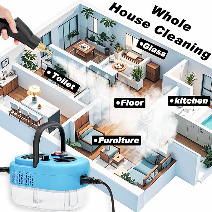 2500W Handheld Steam Cleaner,Portable Car Steamer For Auto Detailing,High-Temperature and Pressure Steam Cleaner For Home, Steam Cleaning Machine for Furniture,Kitchen,Grout,Floor,Tile (Blue)-CubbioJoy