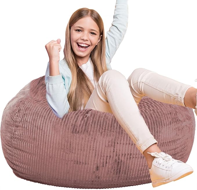 Classic Bean Bag Chair, with Faux Rabbit Fur Cover for Teens and Kids, Memory Foam Bean Bag Chairs, Ultra Soft Faux Fur Fabric, 2.5 feet Round Fluffy Bean Bag Sofa-CubbioJoy