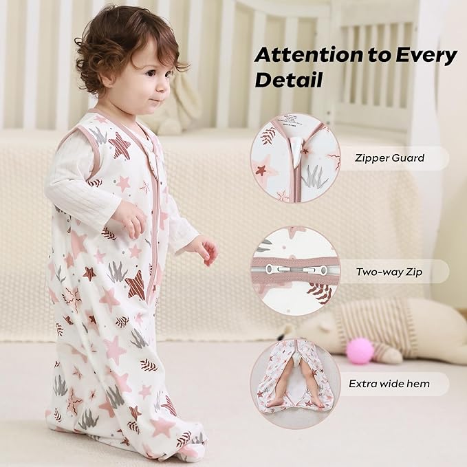 JELLYMONI Baby Sleep Sack 12-18 Months 0.5 Tog Wearable Blanket for Baby, 100% Cotton 3 Pack Infant Toddler Sleeping Sack Lightweight Soft 2-Way Zipper Sleepsack-CubbioJoy