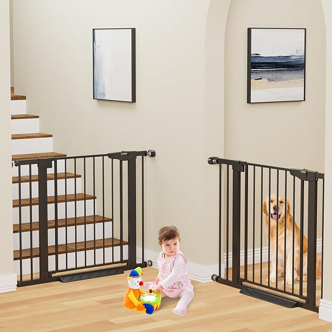 Cumbor 2 Pack 29.7-40.6" Baby Gate for Stairs, Mom's Choice Awards Winner-Dog Gate for Doorways, Pressure Mounted Self Closing Pet Gates for Dogs Indoor, Safety Child Gate with Easy Walk Thru Door-CubbioJoy