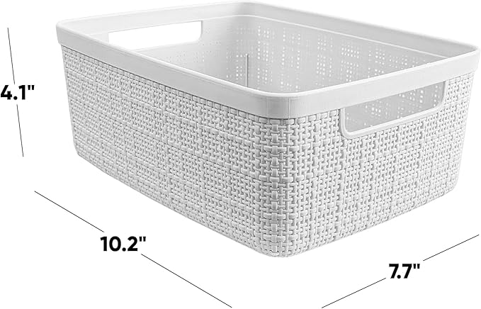 Curver Set of 8 Jute Small Decorative Plastic Organization and Storage Baskets, Perfect Bins for Home Office, Closet Shelves, Kitchen Pantry and All Bedroom Essentials-CubbioJoy