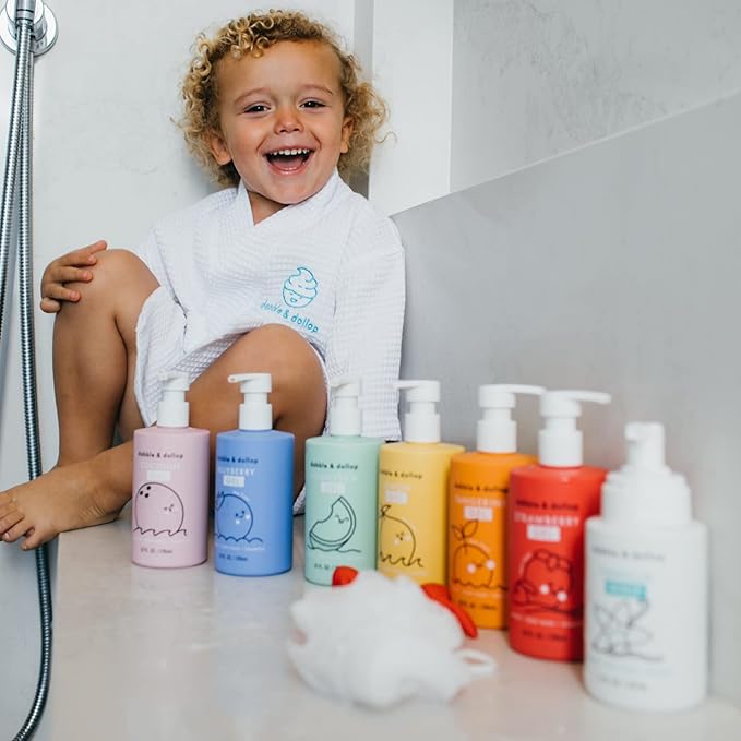 Dabble & Dollop Rainbow of Bubbles – Natural 4-in-1 Bath Set for Kids, Includes Bubble Bath, Body Wash, Shampoo, USA Made, No Parabens/Sulfates, Vegan, Gluten-Free, Tear-Free (7-Pack)-CubbioJoy