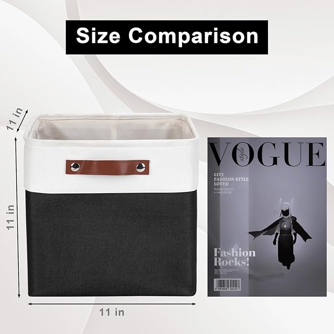 Collapsible Fabric Storage Cubes 11x11 Cube Storage Bins, 4 Pack Closet Baskets Box with Handles for Organizing, Shelf, Toys, Clothes, Home, Office, Nursery (Black&White)-CubbioJoy