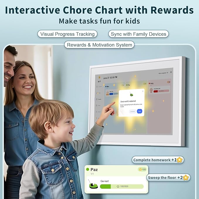 Digital Calendar, 21.5 Inch Wall Planner Digital Calendar & Chore Chart, IPS HD Touchscreen Interactive Display for Family Schedules, Streamline Household Organization, Wall Mount Included-CubbioJoy
