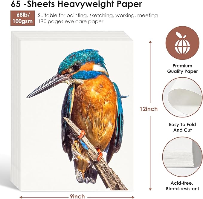 9" x 12" Sketch Paper, Art Paper Bulk, 65 Sheets (68lb/100gsm) Drawing Paper, Acid Free Artist Painting Writing Sketching, School Easel Art Supplies for Kids Teens Students Adults Beginners-CubbioJoy