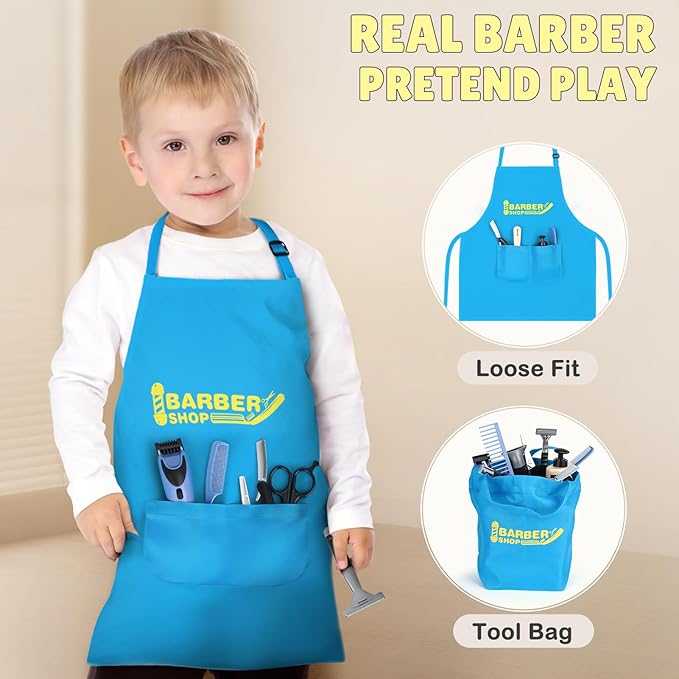 Barber Shop Pretend Play Toy, Kids Hair Salon Toys, Kids Shaving Kit for Boys Ages 3+ with Blow Dryer, Electric Shaver Toys, Tool Bag and Stylist Shave Barber Accessories for Role Play (Black)-CubbioJoy