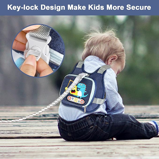 Accmor Toddler Harness Leash+ Reflective Anti Lost Wrist Link, Cute Dinosaur Kids Harness with Leash, Collapsible Child Leash Baby Boys Walking Wristband Assistant Strap Belt for Outdoor Travel-CubbioJoy