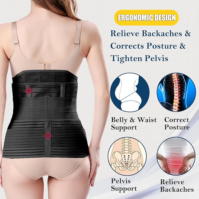 3 in 1 Postpartum Belly Band - Postpartum Belly Support Recovery Wrap, After Birth Brace, Slimming Girdles, Body Shaper Waist Shapewear, Post Surgery Pregnancy Belly Support Band (XXL, Black)-CubbioJoy