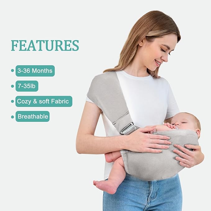 Baby Sling Carrier,Baby Carrier Newborn to Toddler,Toddler Carrier,Portable Lightweight & Spreadable Shoulder Straps (Light Grey)-CubbioJoy