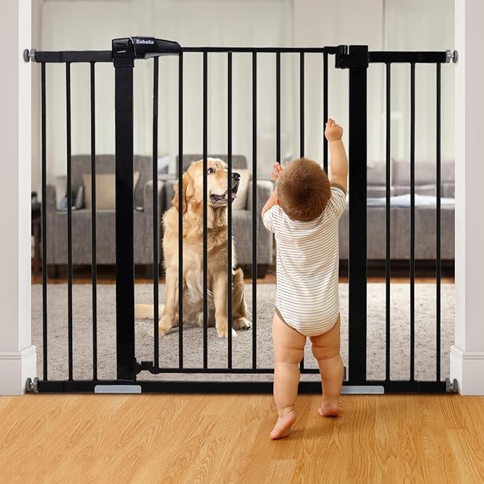 BABELIO 36" Tall Baby Gate, 29-48" Auto-Close & Pressure Mounted, Black Steel Dog Gate for Stairs & Doorways-CubbioJoy
