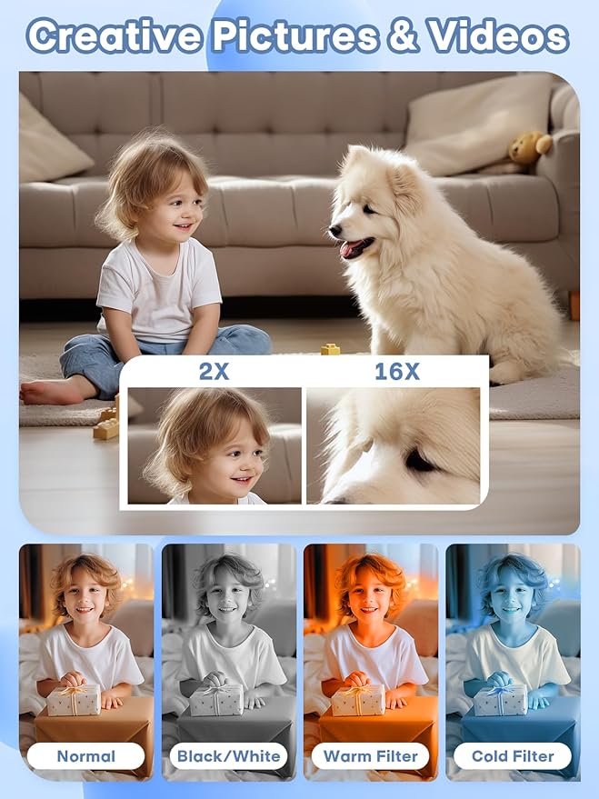 Digital Camera, 44MP Full HD 1080P Point and Shoot Camera with 64GB Card, Anti Shake 16X Zoom Compact Volg Cameras, Portable Small Camara Gift for Kids, Ages Teen Girl Boy - White-CubbioJoy