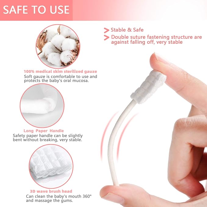 Baby Tongue Cleaner, Baby Toothbrush, 42Pcs Disposable Infant Toothbrush Clean Baby Mouth,Gauze Gum Cleaner Toothbrush Baby Oral Cleaning Stick Dental Care for 0-36 Month Baby+Free 1 Finger Toothbrush-CubbioJoy